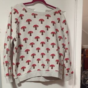 Chic Off-the-Shoulder Mushroom Sweater - Red and Cream